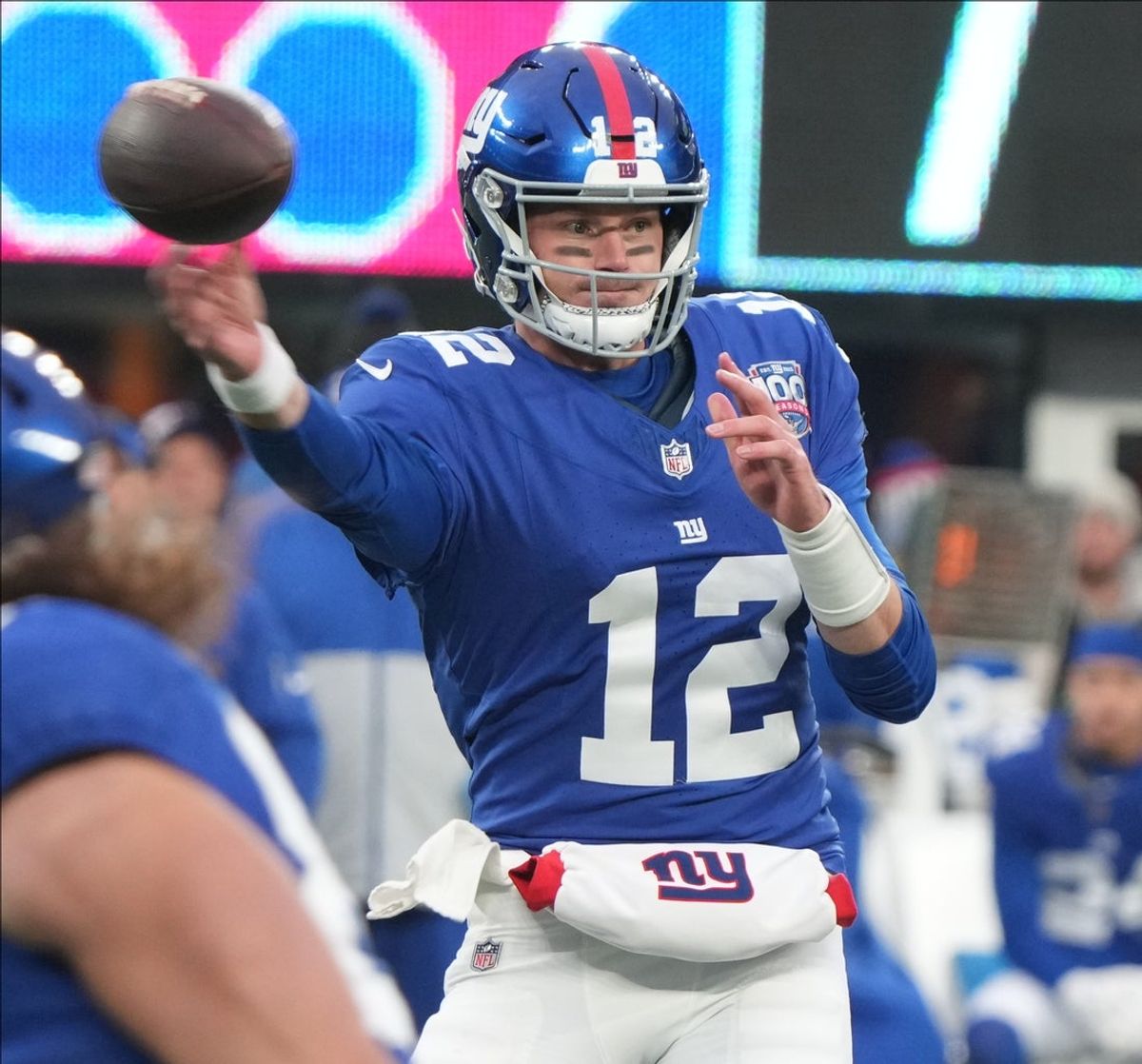 East Rutherford, NJ -- December 15, 2024 -- Giants quarterback Tim Boyle in the second half as the Baltimore Ravens came to MetLife Stadium and defeated the New York Giants 35-14.