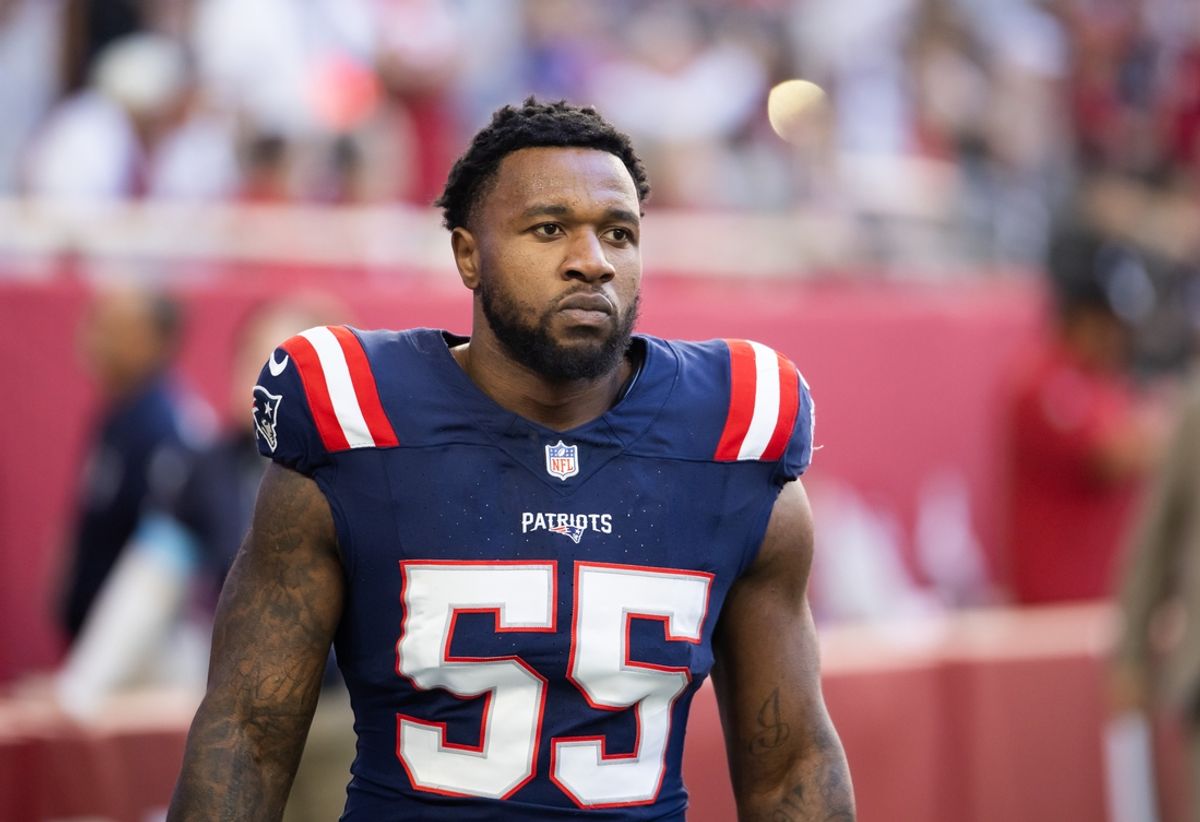 Dec 15, 2024; Glendale, Arizona, USA; New England Patriots linebacker Yannick Ngakoue (55) against the Arizona Cardinals at State Farm Stadium. Mandatory Credit: Mark J. Rebilas-Imagn Images