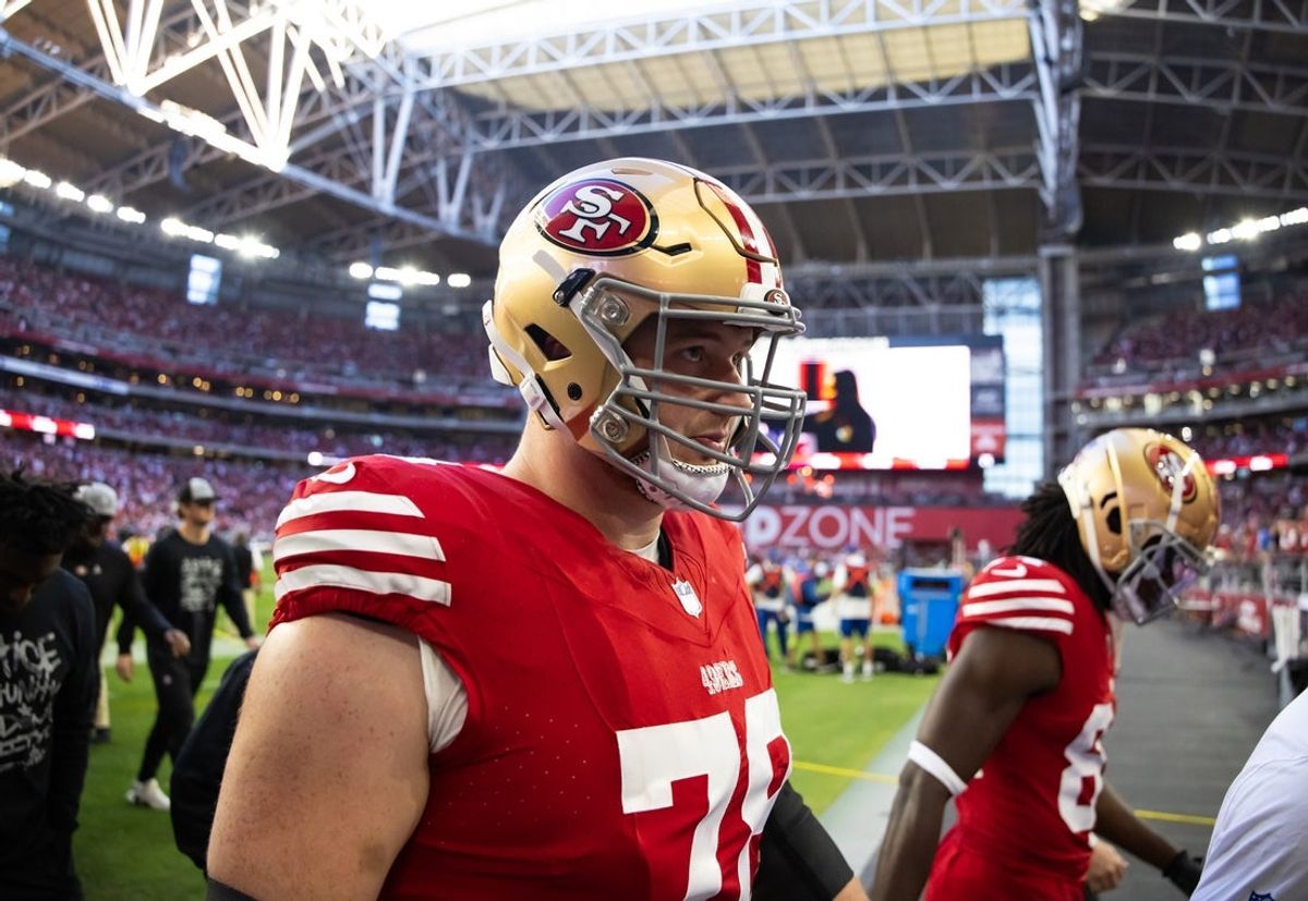 Dec 17, 2023; Glendale, Arizona, USA; San Francisco 49ers offensive lineman Ben Bartch (78) against the Arizona Cardinals at State Farm Stadium. Mandatory Credit: Mark J. Rebilas-USA TODAY Sports