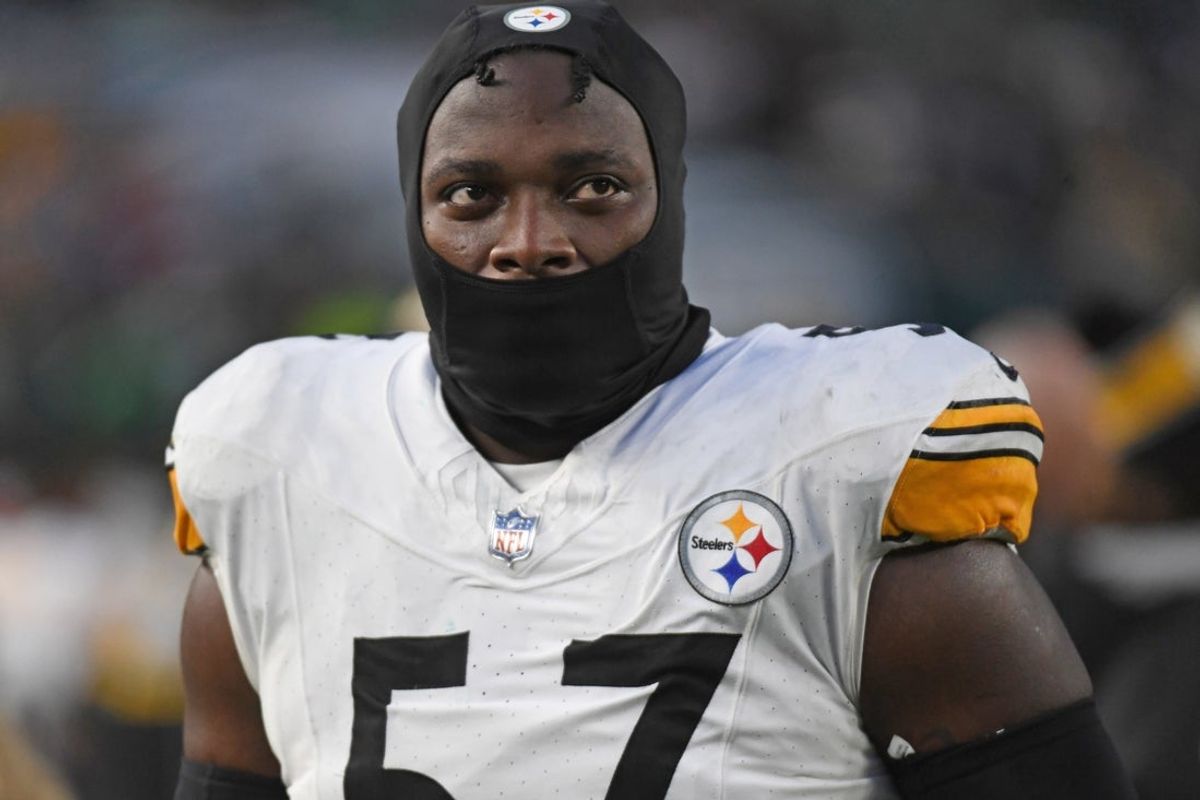 Dec 15, 2024; Philadelphia, Pennsylvania, USA; Pittsburgh Steelers defensive tackle Montravius Adams (57) on the sidelines against the Philadelphia Eagles at Lincoln Financial Field. Mandatory Credit: Eric Hartline-Imagn Images