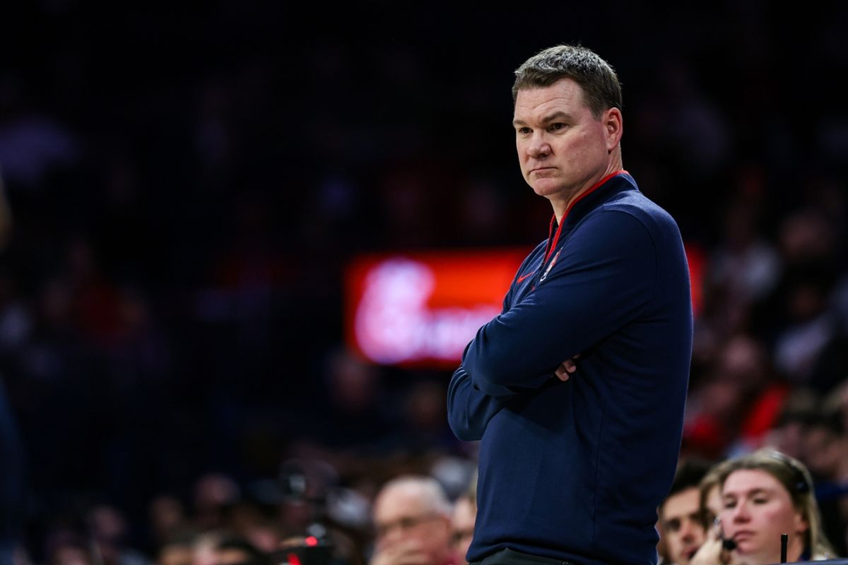 Dec 18, 2024; Tucson, Arizona, USA; Arizona Wildcats head coach Tommy Lloyd watches the game during the first half against the Samford Bulldogs at McKale Center. Mandatory Credit: Aryanna Frank-Imagn Images