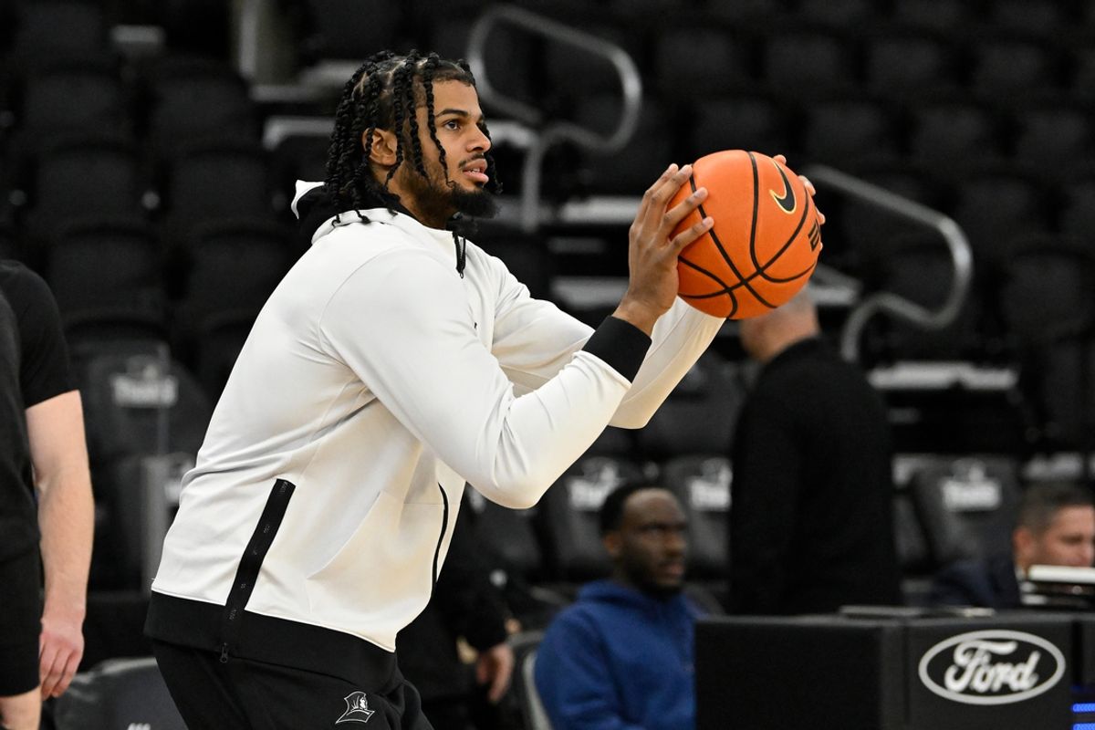 Dec 20, 2024; Providence, Rhode Island, USA; Providence Friars forward Bryce Hopkins (23) warms up before a game against the St. John's Red Storm at Amica Mutual Pavilion. Mandatory Credit: Eric Canha-Imagn Images