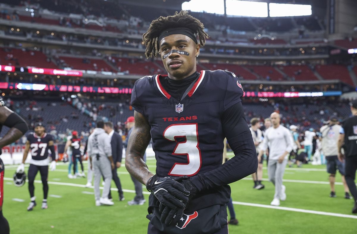Dec 15, 2024; Houston, Texas, USA; Houston Texans wide receiver Tank Dell (3) walks off the field after the game against the Miami Dolphins at NRG Stadium. Mandatory Credit: Troy Taormina-Imagn Images