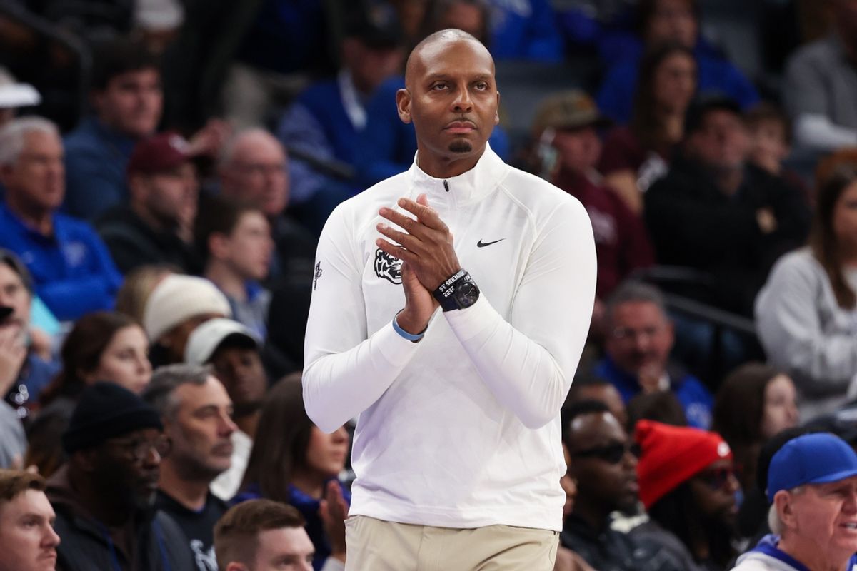 Dec 21, 2024; Memphis, Tennessee, USA; Memphis Tigers head coach Penny Hardaway reacts against the Mississippi State Bulldogs during the first half at FedExForum. Mandatory Credit: Wesley Hale-Imagn Images