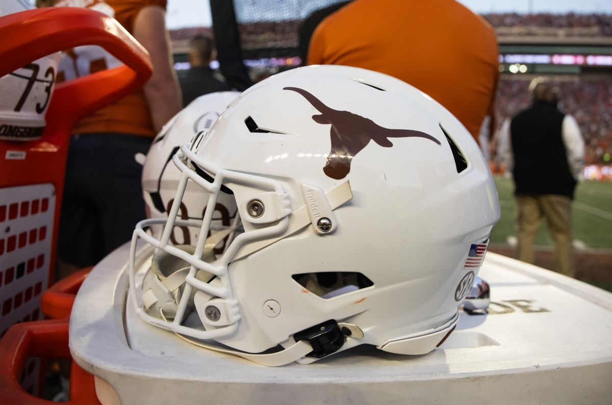 Dec 21, 2024; Austin, Texas, USA; Detailed view of a Texas Longhorns helmet during the CFP National playoff first round at Darrell K Royal-Texas Memorial Stadium. Mandatory Credit: Mark J. Rebilas-Imagn Images