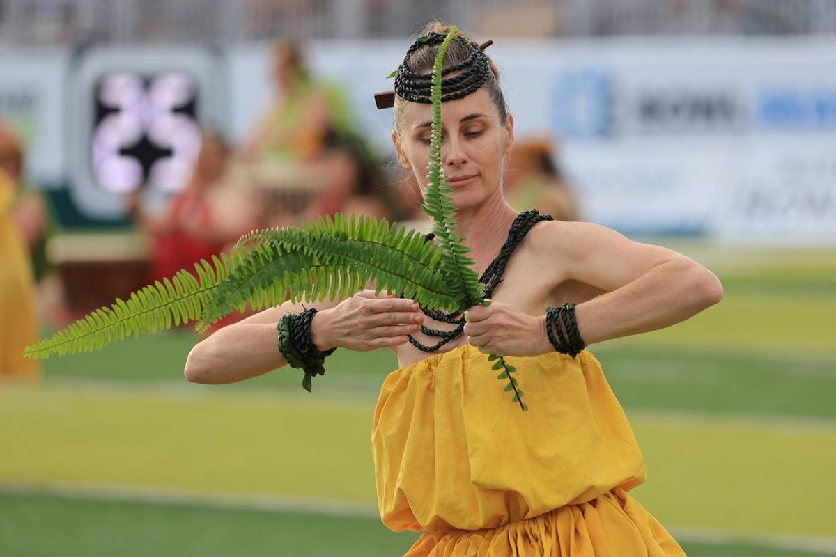 Dec 24, 2024; Honolulu, HI, USA;  Dancers perform a Polynesian dance during half time at the Hawaii Bowl between South Florida and San Jose State held at Clarence T.C. Ching Athletics Complex. Mandatory Credit: Marco Garcia-Imagn Images