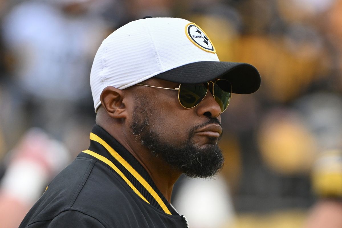 Dec 25, 2024; Pittsburgh, Pennsylvania, USA; Pittsburgh Steelers head coach Mike Tomlin watches warm ups against the Kansas City Chiefs at Acrisure Stadium. Mandatory Credit: Barry Reeger-Imagn Images