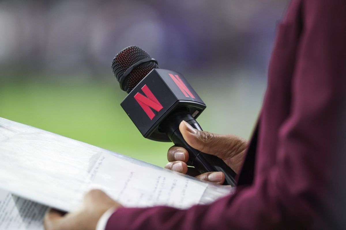Dec 15, 2024; Houston, Texas, USA; General view of a Netflix microphone held by sideline reporter Steve Wyche before the game between the Houston Texans and the Baltimore Ravens at NRG Stadium. Mandatory Credit: Troy Taormina-Imagn Images