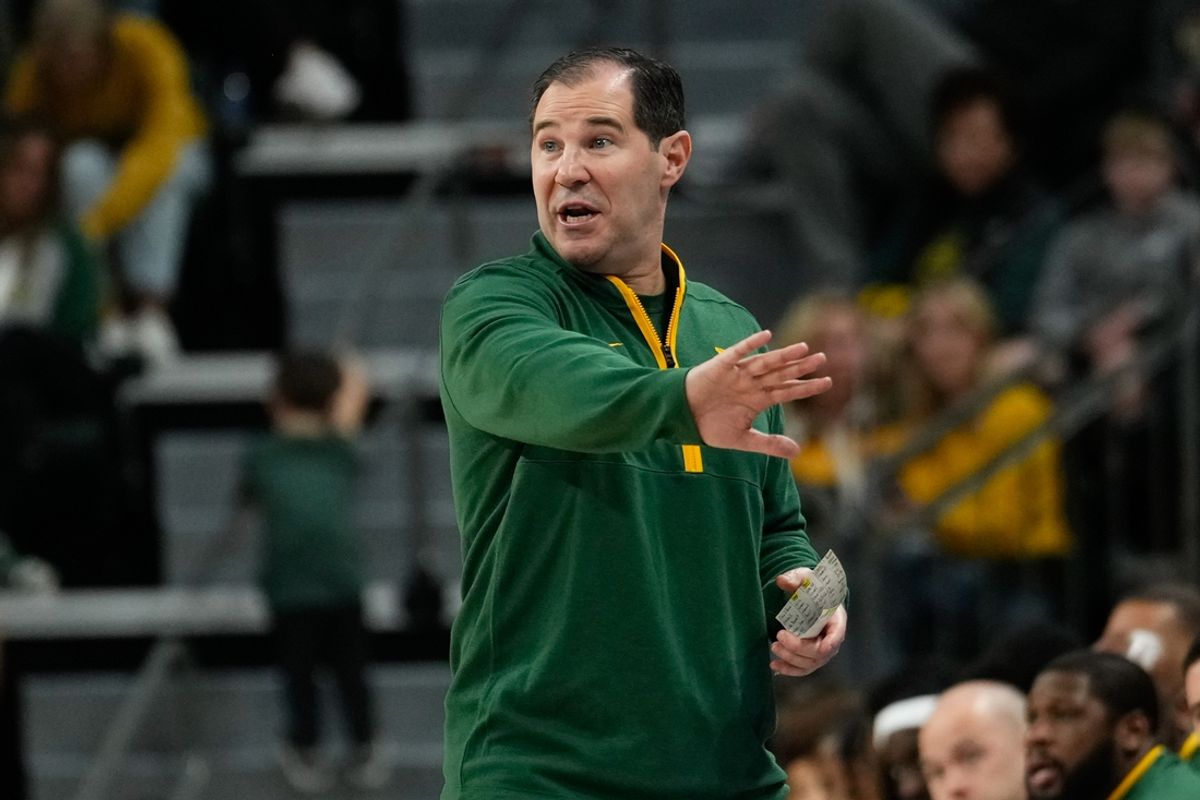 Dec 27, 2024; Waco, Texas, USA;  Baylor Bears head coach Scott Drew reacts against the Arlington Baptist Patriots Patriots during the first half at Paul and Alejandra Foster Pavilion. Mandatory Credit: Chris Jones-Imagn Images