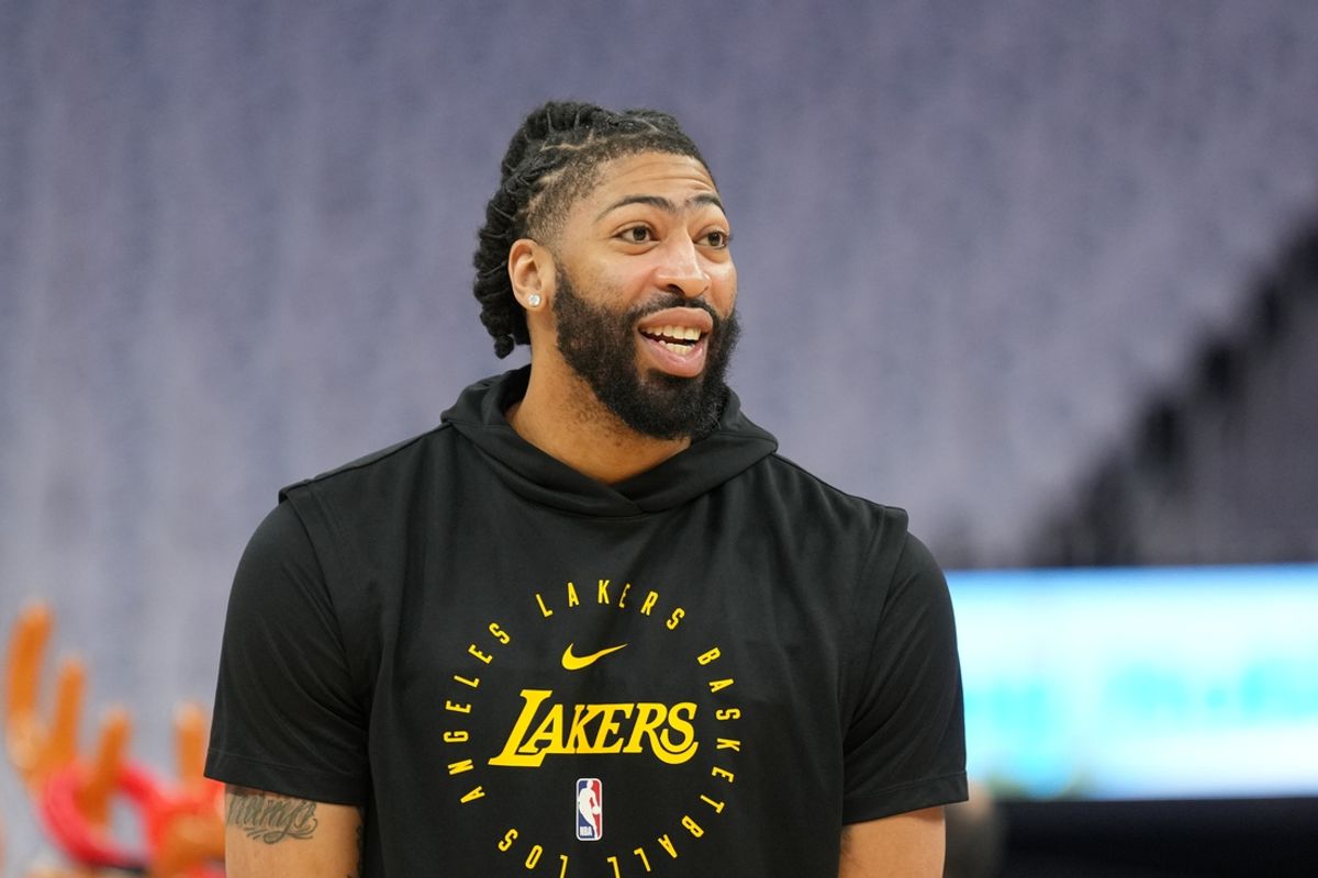 Dec 25, 2024; San Francisco, California, USA; Los Angeles Lakers forward Anthony Davis (3) before the game against the Golden State Warriors at Chase Center. Mandatory Credit: Darren Yamashita-Imagn Images