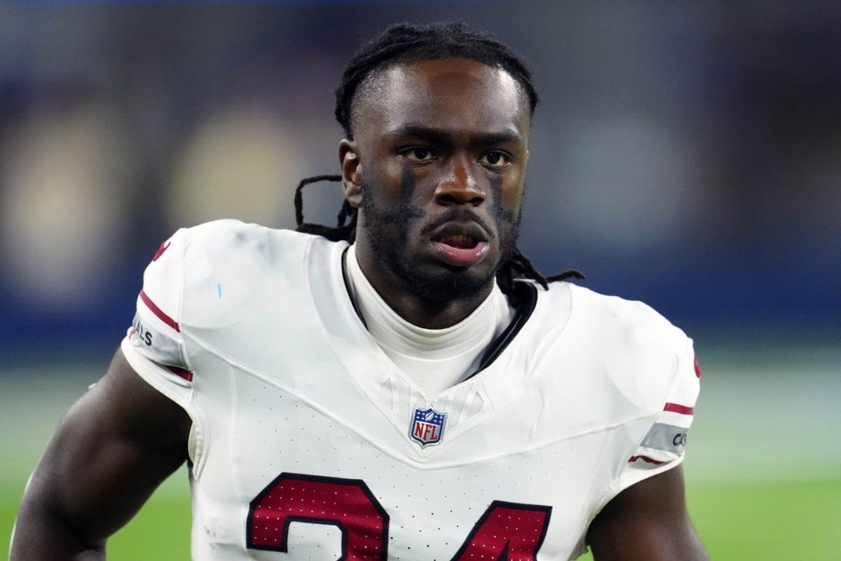 Dec 28, 2024; Inglewood, California, USA; Arizona Cardinals cornerback Starling Thomas V (24) look on against the Los Angeles Rams in the second half at SoFi Stadium. Mandatory Credit: Kirby Lee-Imagn Images