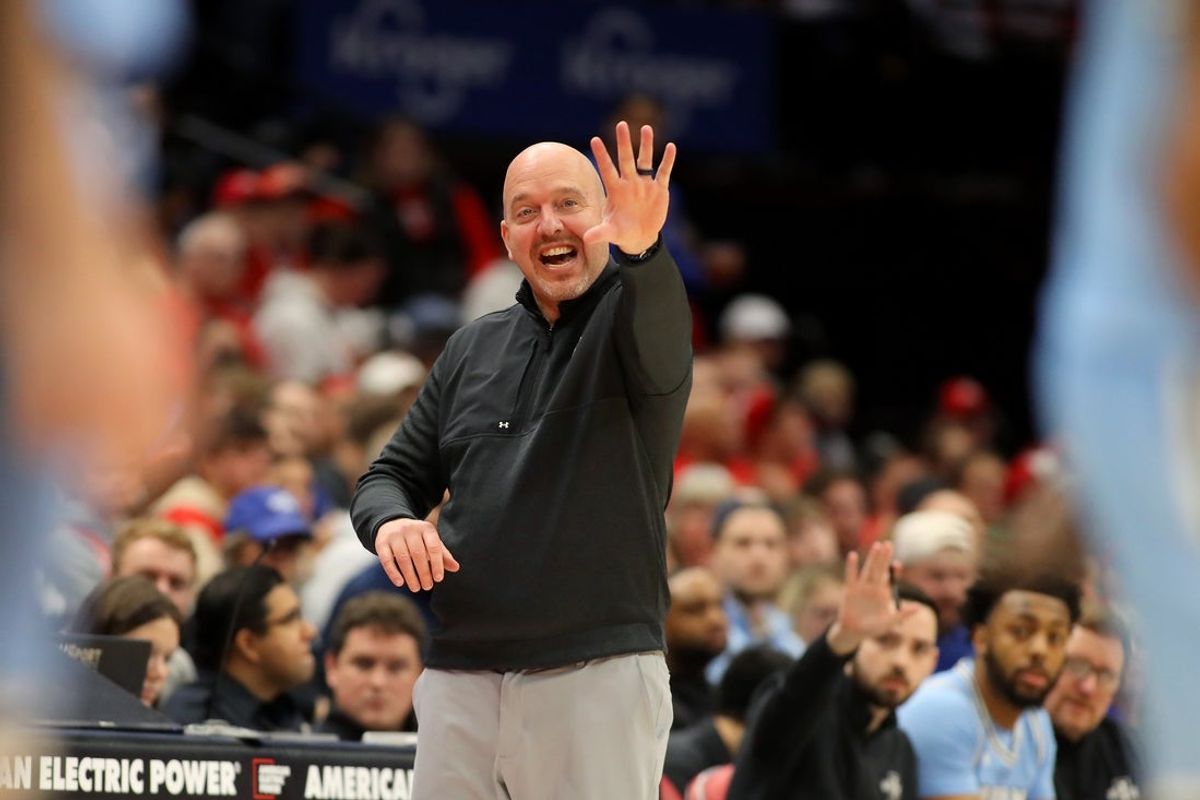 Dec 29, 2024; Columbus, Ohio, USA;  Indiana State Sycamores head coach Matthew Graves reacts to a call during the second half against the Ohio State Buckeyes at Value City Arena. Mandatory Credit: Joseph Maiorana-Imagn Images