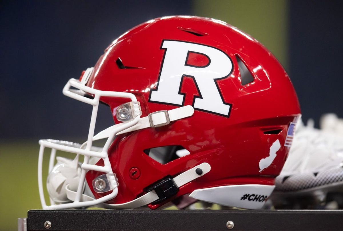 Dec 26, 2024; Phoenix, AZ, USA; Detailed view of a Rutgers Scarlet Knights helmet during the Rate Bowl at Chase Field. Mandatory Credit: Mark J. Rebilas-Imagn Images