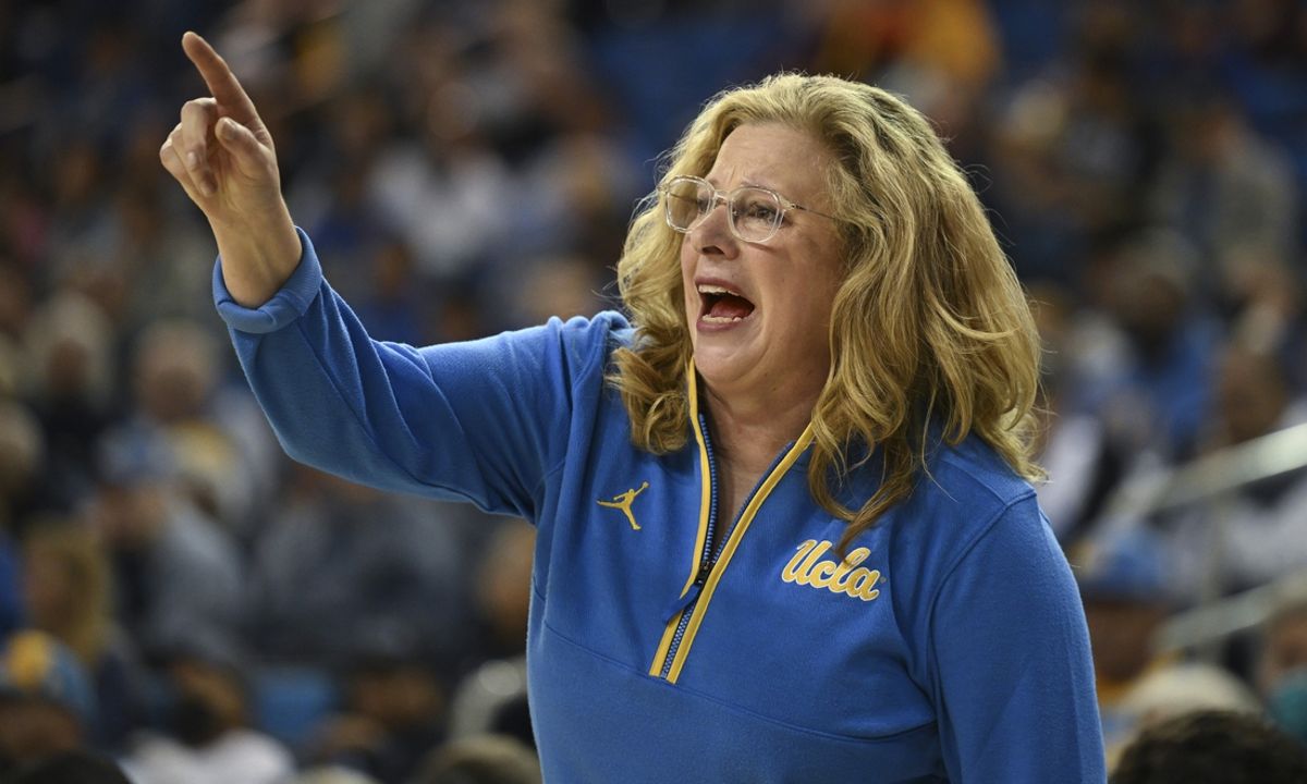 Dec 29, 2024; Los Angeles, California, USA; UCLA Bruins head coach Cori Close during the first quarter against the Nebraska Cornhuskers at Pauley Pavilion presented by Wescom. The Bruins won 91-54 for Close’s 300 career win. Mandatory Credit: Robert Hanashiro-Imagn Images
