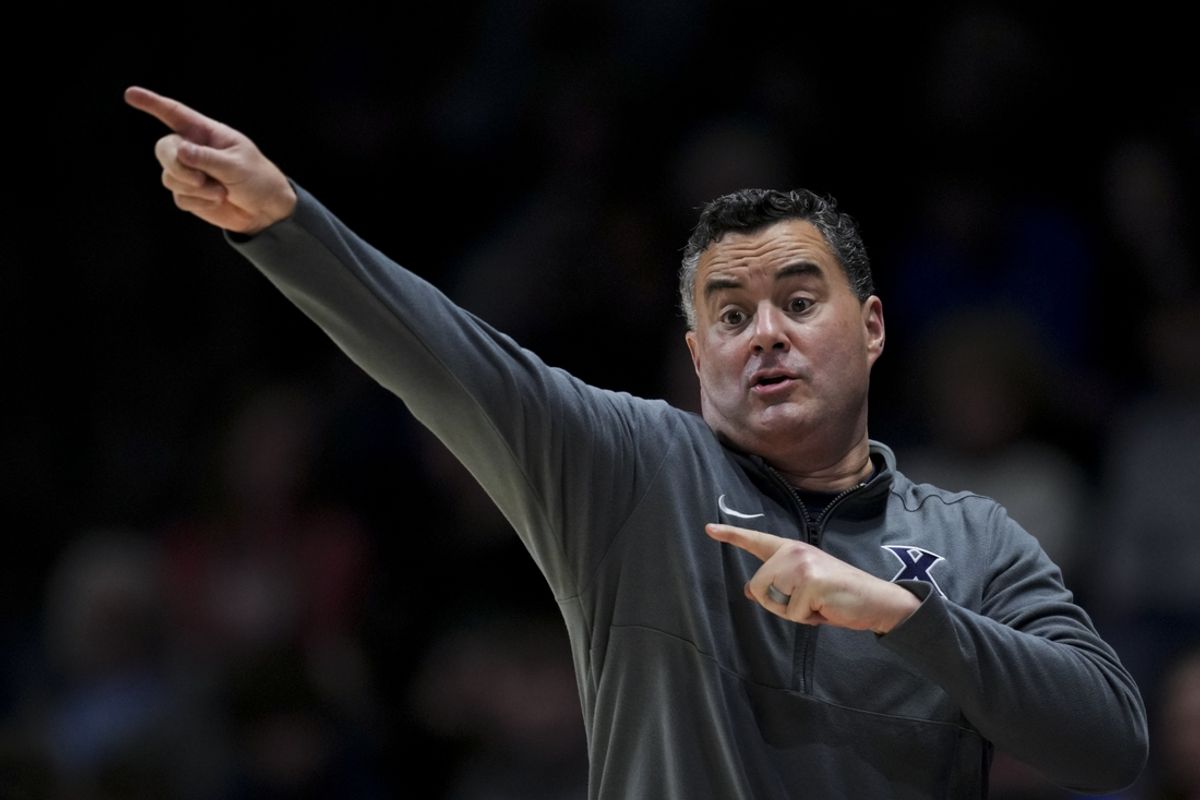 Dec 31, 2024; Cincinnati, Ohio, USA;  Xavier Musketeers head coach Sean Miller works the sideline against the Seton Hall Pirates in the second half at the Cintas Center. Mandatory Credit: Aaron Doster-Imagn Images