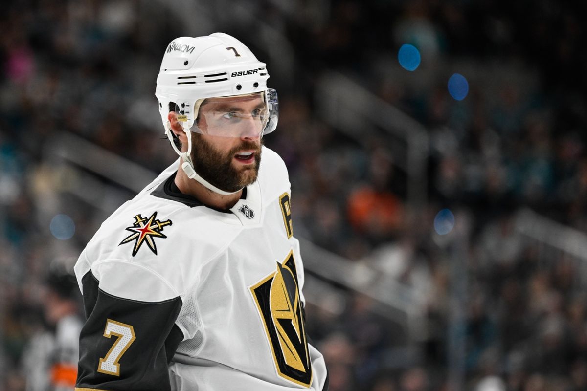 Dec 27, 2024; San Jose, California, USA; Vegas Golden Knights defenseman Alex Pietrangelo (7) skates against the San Jose Sharks in the second period at SAP Center at San Jose. Mandatory Credit: Eakin Howard-Imagn Images