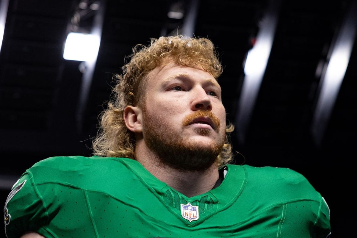 Dec 29, 2024; Philadelphia, Pennsylvania, USA; Philadelphia Eagles center Cam Jurgens (51) before action against the Dallas Cowboys at Lincoln Financial Field. Mandatory Credit: Bill Streicher-Imagn Images