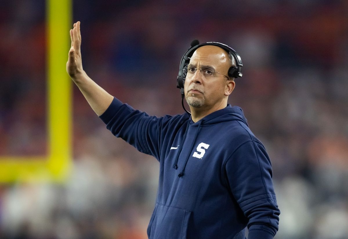 Dec 31, 2024; Glendale, AZ, USA; Penn State Nittany Lions head coach James Franklin against the Boise State Broncos in the Fiesta Bowl at State Farm Stadium. Mandatory Credit: Mark J. Rebilas-Imagn Images