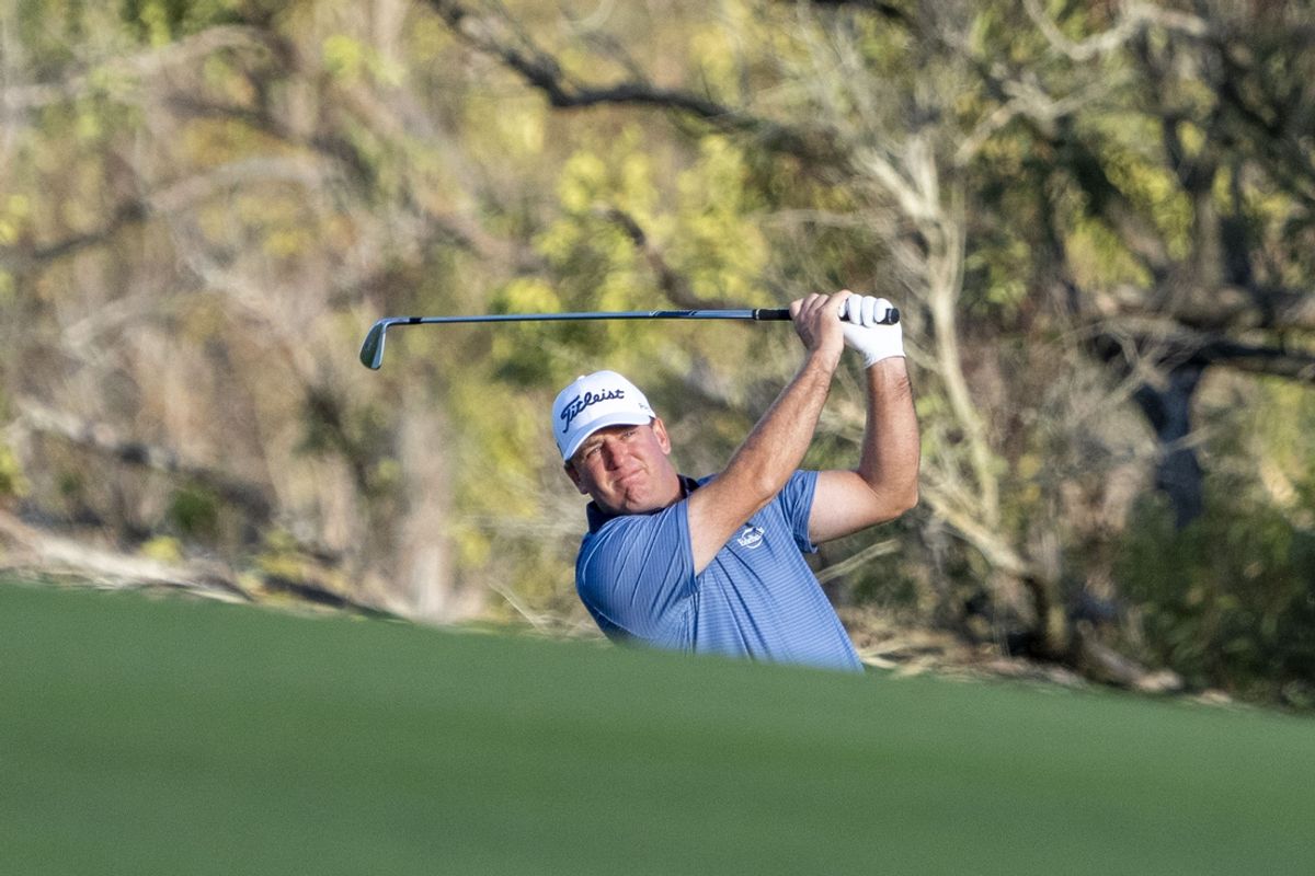 January 2, 2025; Maui, Hawaii, USA; Tom Hoge hits his fairway shot on the fourth hole during the first round of The Sentry golf tournament at Plantation Course at Kapalua. Mandatory Credit: Kyle Terada-Imagn Images