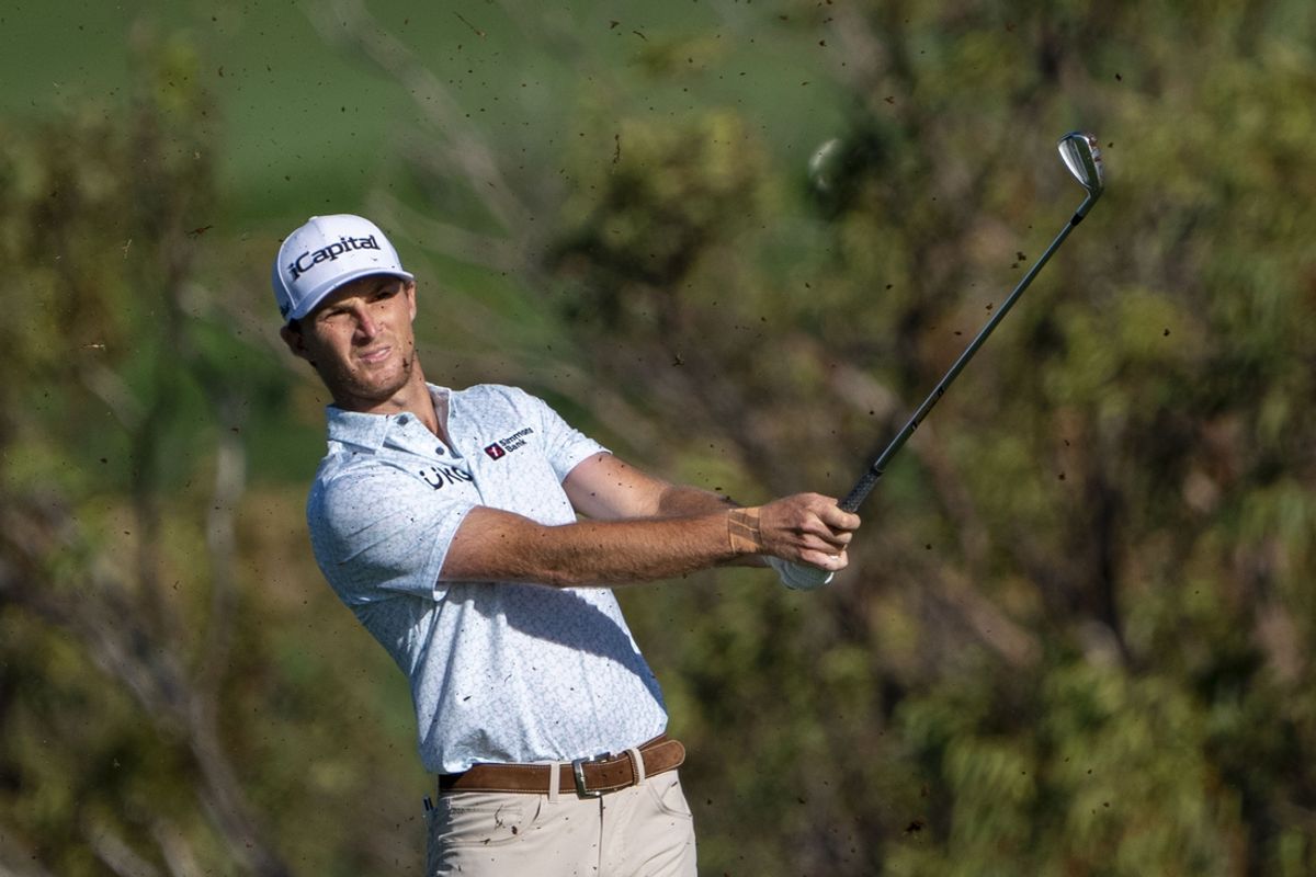 January 2, 2025; Maui, Hawaii, USA; Will Zalatoris hits his fairway shot on the fourth hole during the first round of The Sentry golf tournament at Plantation Course at Kapalua. Mandatory Credit: Kyle Terada-Imagn Images
