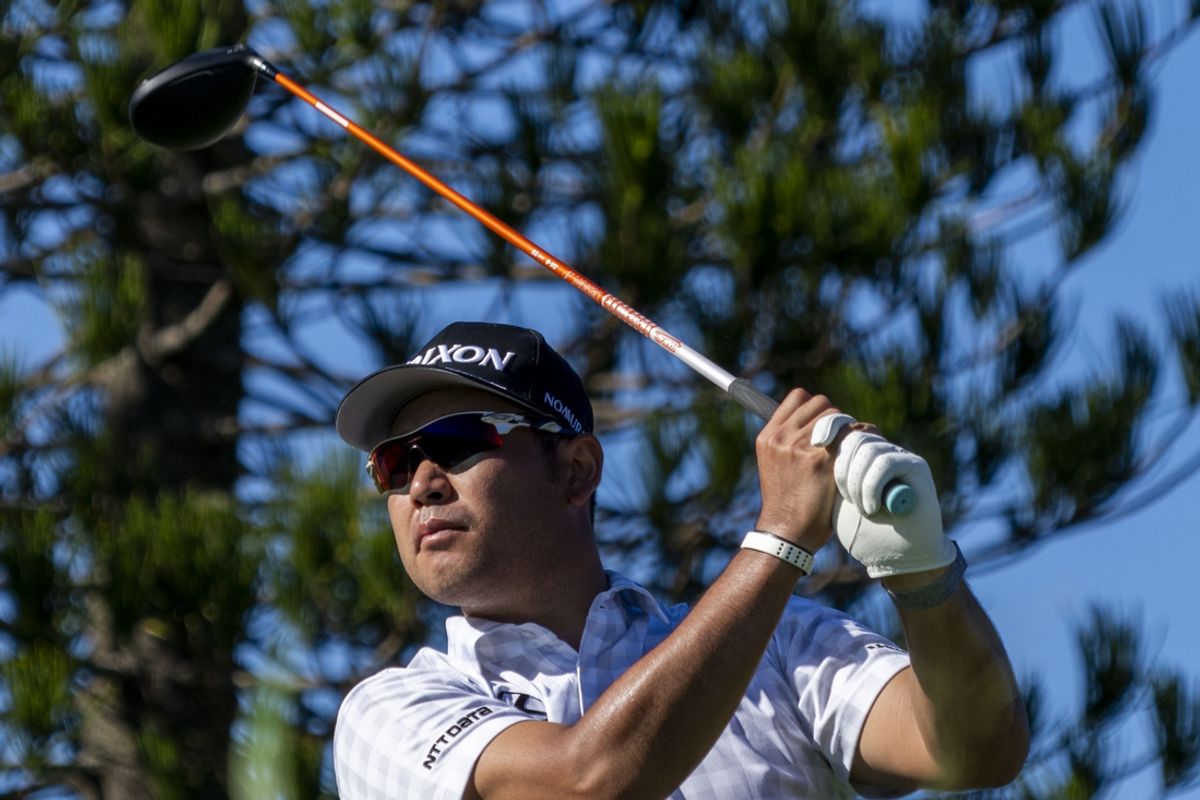 January 3, 2025; Maui, Hawaii, USA; Hideki Matsuyama hits his tee shot on the third hole during the second round of The Sentry golf tournament at Plantation Course at Kapalua. Mandatory Credit: Kyle Terada-Imagn Images