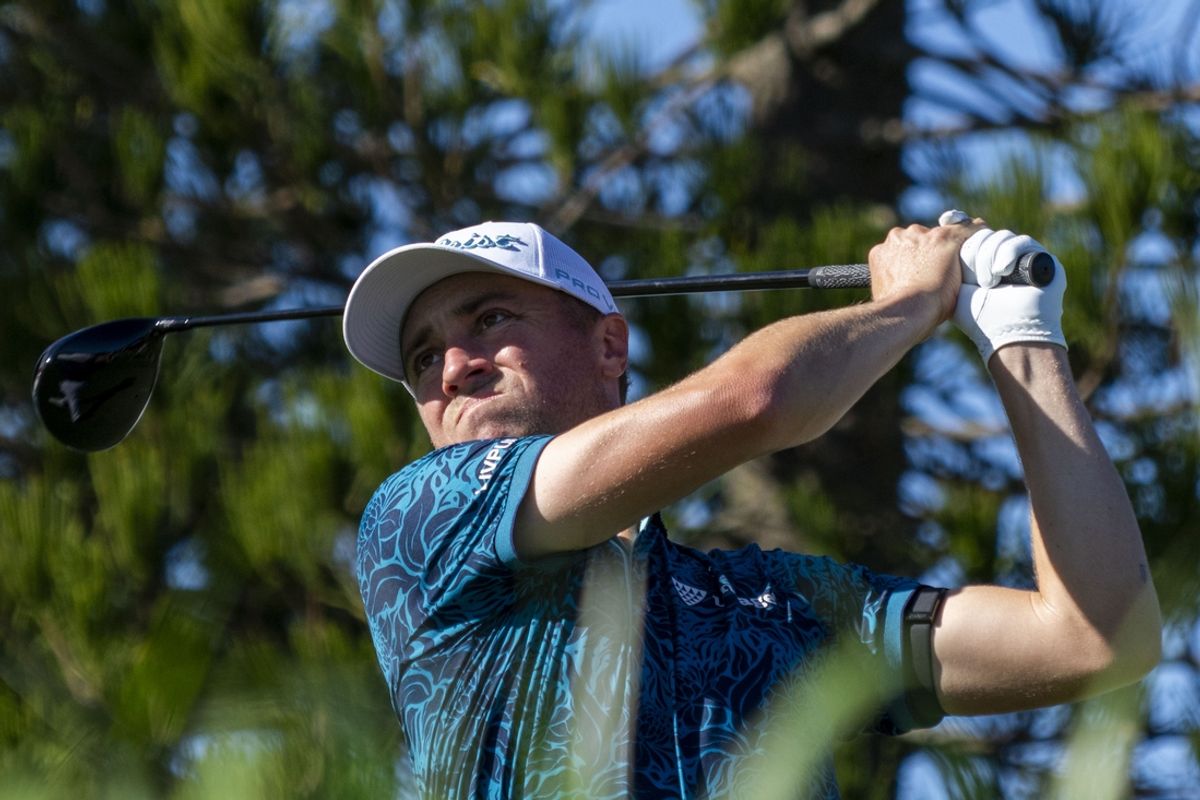 January 3, 2025; Maui, Hawaii, USA; Justin Thomas hits his tee shot on the third hole during the second round of The Sentry golf tournament at Plantation Course at Kapalua. Mandatory Credit: Kyle Terada-Imagn Images