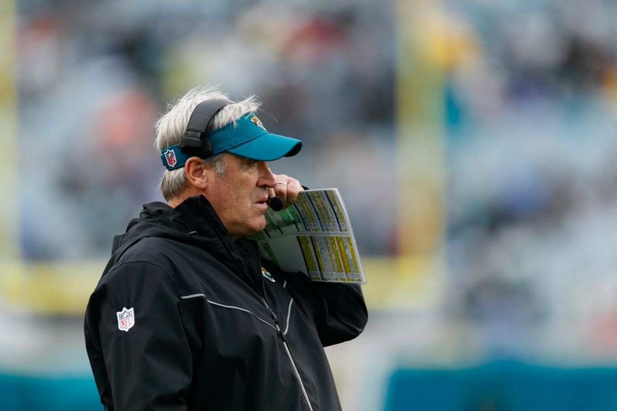 Dec 29, 2024; Jacksonville, Florida, USA; Jacksonville Jaguars head coach Doug Pederson watches the game against the Tennessee Titans at EverBank Stadium. Mandatory Credit: Morgan Tencza-Imagn Images