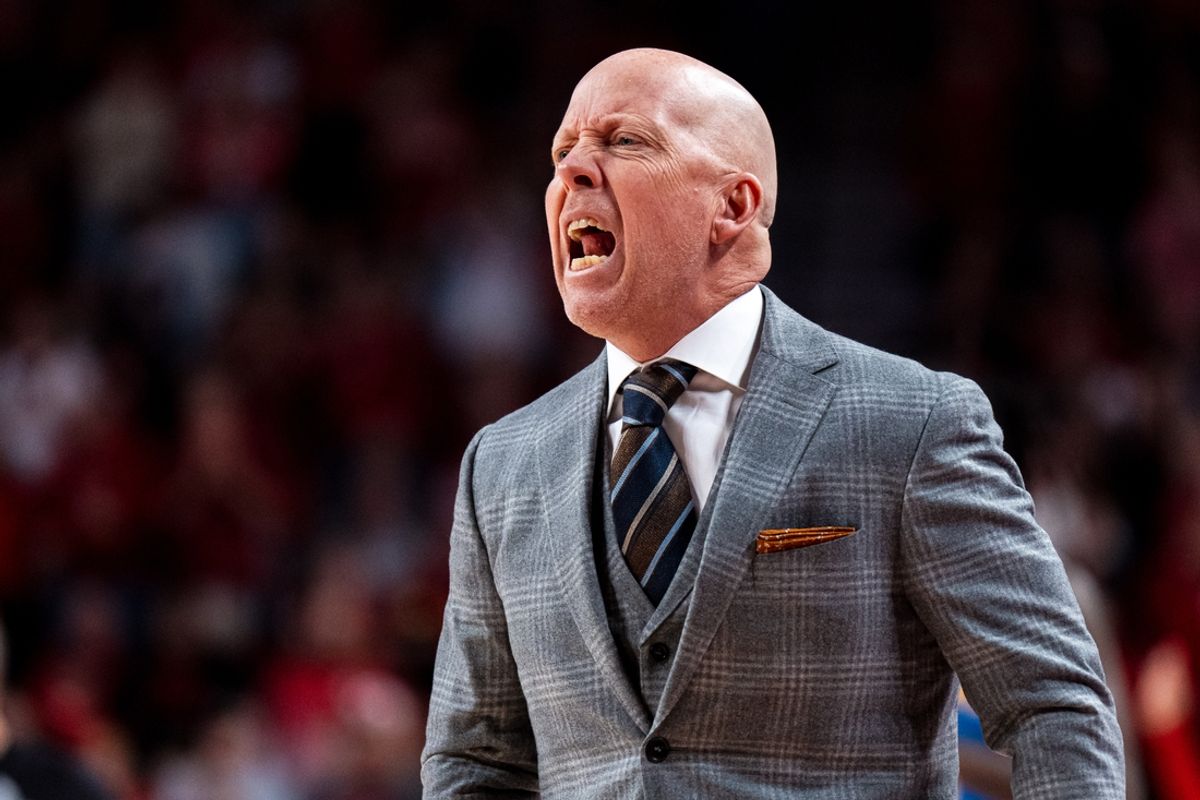 Jan 4, 2025; Lincoln, Nebraska, USA; UCLA Bruins head coach Mick Cronin reacts after a play during the second half against the Nebraska Cornhuskers at Pinnacle Bank Arena. Mandatory Credit: Dylan Widger-Imagn Images