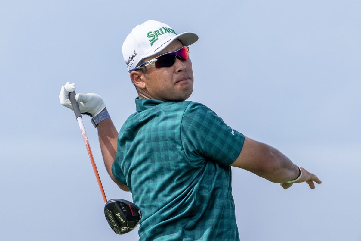 January 4, 2025; Maui, Hawaii, USA; Hideki Matsuyama hits his tee shot on the 13th hole during the third round of The Sentry golf tournament at Plantation Course at Kapalua. Mandatory Credit: Kyle Terada-Imagn Images