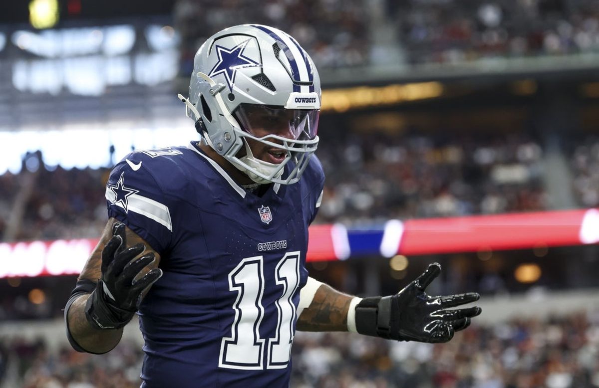 Jan 5, 2025; Arlington, Texas, USA;  Dallas Cowboys linebacker Micah Parsons (11) celebrates after a sack during the first quarter against the Washington Commanders at AT&T Stadium. Mandatory Credit: Kevin Jairaj-Imagn Images