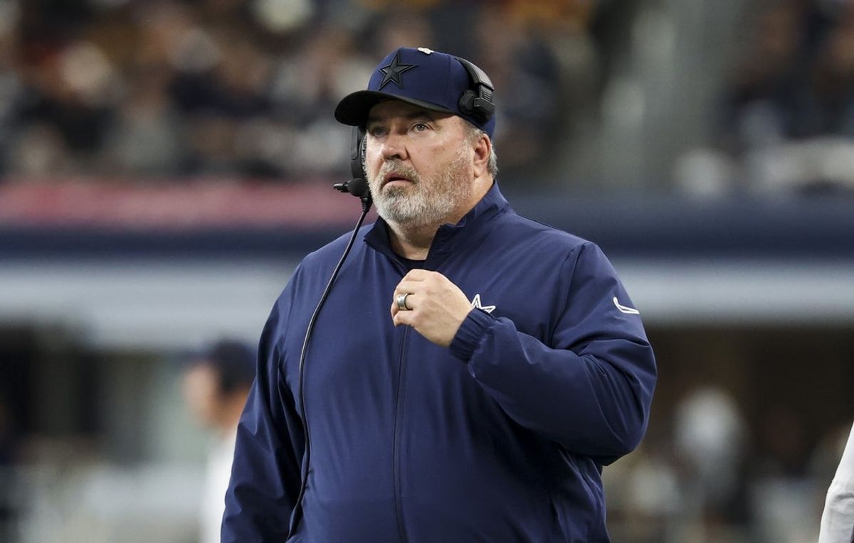 Jan 5, 2025; Arlington, Texas, USA;  Dallas Cowboys head coach Mike McCarthy looks on during the first half against the Washington Commanders at AT&T Stadium. Mandatory Credit: Kevin Jairaj-Imagn Images