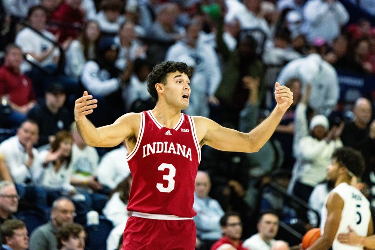 Indiana guard Anthony Leal (3) communicates with his teammates during the game against Penn State basketball - January 5, 2025