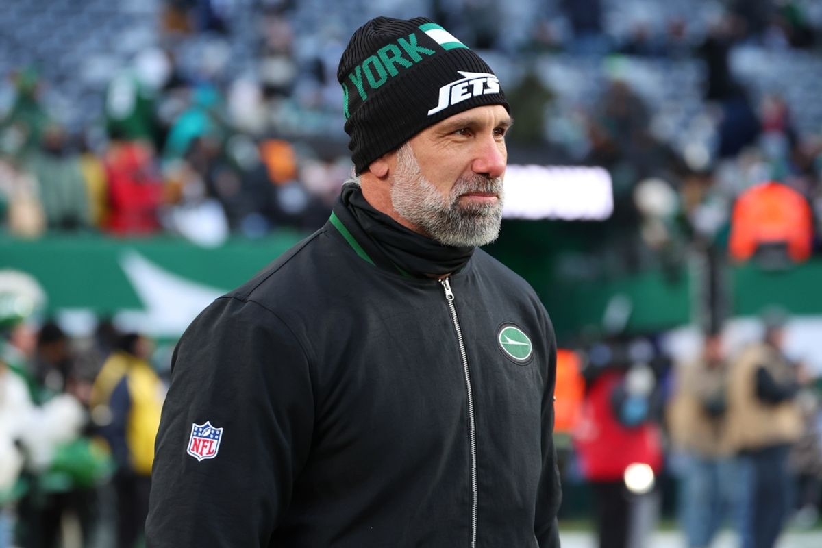Jan 5, 2025; East Rutherford, New Jersey, USA; New York Jets interim head coach Jeff Ulbrich during pregame warmups for their game against the Miami Dolphins at MetLife Stadium. Mandatory Credit: Ed Mulholland-Imagn Images