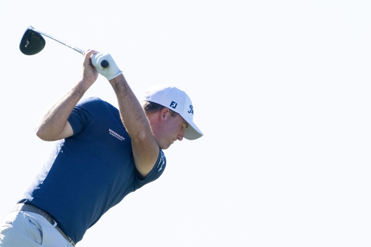 January 5, 2025; Maui, Hawaii, USA; Tom Hoge hits his tee shot on the fifth hole during the final round of The Sentry golf tournament at Plantation Course at Kapalua. Mandatory Credit: Kyle Terada-Imagn Images
