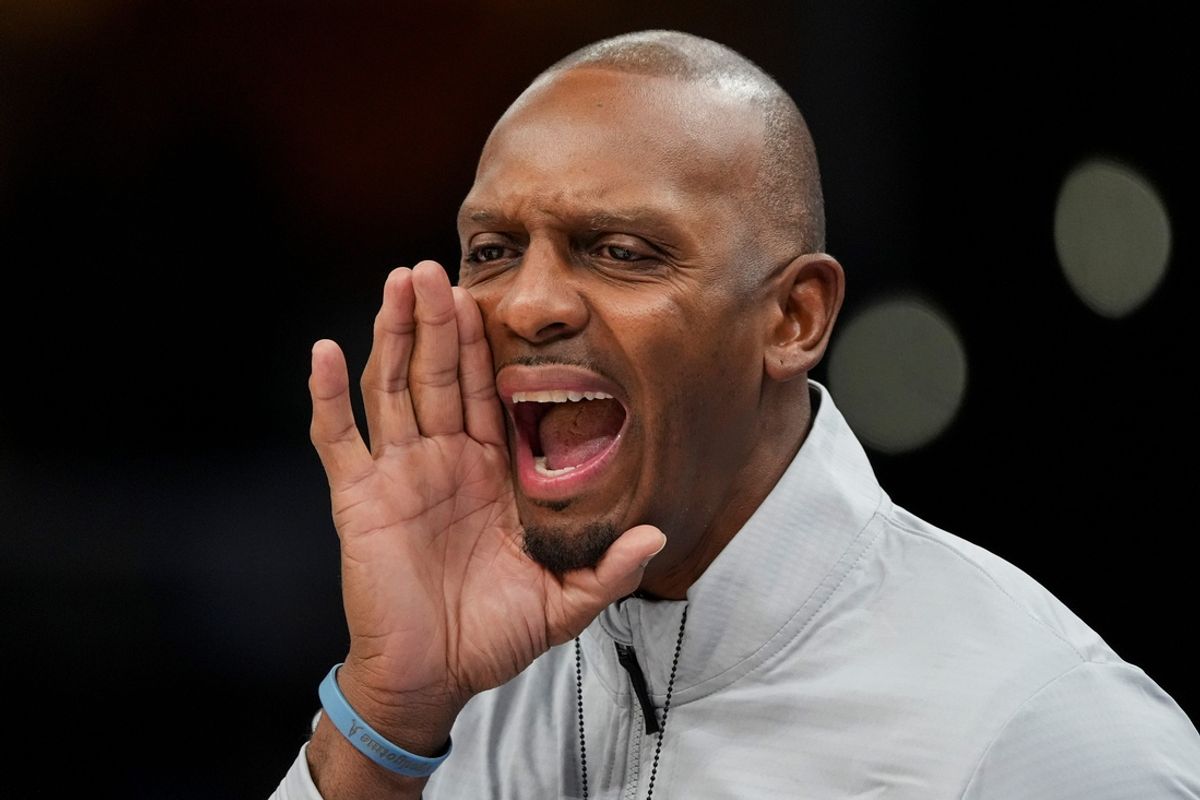 Memphis' head coach Penny Hardaway shouts to his players during the game between the University of North Texas and the University of Memphis at FedExForum in Memphis, Tenn., on Sunday, January 5, 2025.