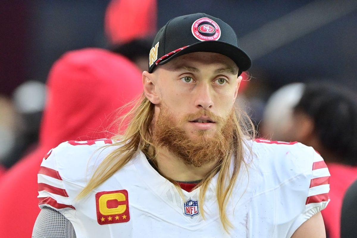 Jan 5, 2025; Glendale, Arizona, USA; San Francisco 49ers tight end George Kittle (85) looks on in the first half against the Arizona Cardinals at State Farm Stadium. Mandatory Credit: Matt Kartozian-Imagn Images