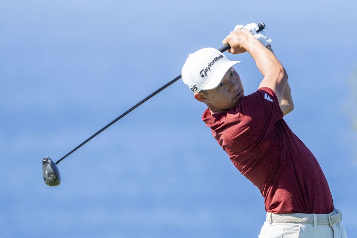 January 5, 2025; Maui, Hawaii, USA; Collin Morikawa hits his tee shot on the 13th hole during the final round of The Sentry golf tournament at Plantation Course at Kapalua. Mandatory Credit: Kyle Terada-Imagn Images