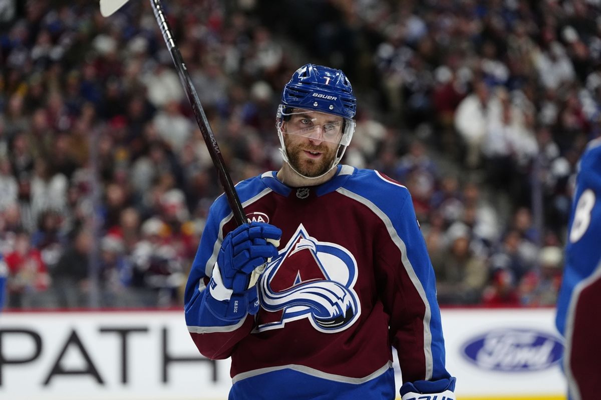 Jan 6, 2025; Denver, Colorado, USA; Colorado Avalanche defenseman Devon Toews (7) during the third period against the Florida Panthers at Ball Arena. Mandatory Credit: Ron Chenoy-Imagn Images