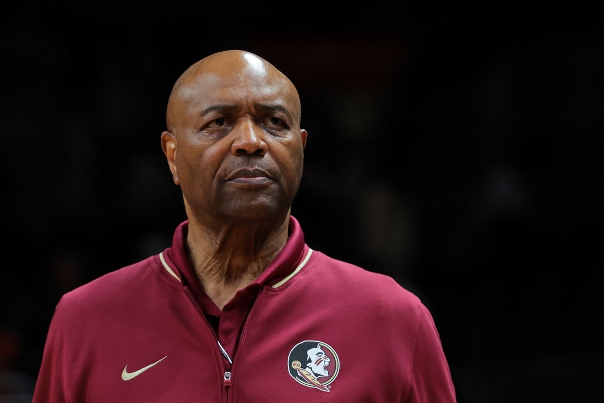 Jan 8, 2025; Coral Gables, Florida, USA; Florida State Seminoles head coach Leonard Hamilton looks on after the game against the Miami Hurricanes at Watsco Center. Mandatory Credit: Sam Navarro-Imagn Images