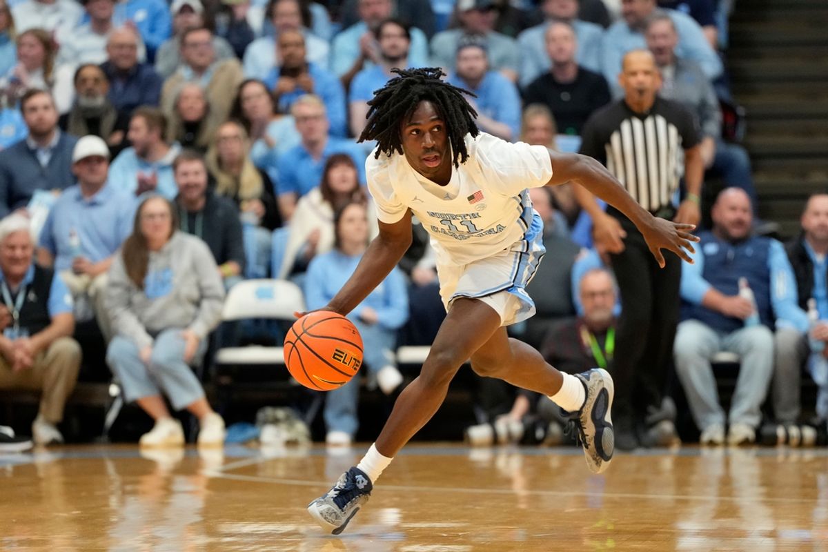 Jan 7, 2025; Chapel Hill, North Carolina, USA; North Carolina Tar Heels guard Ian Jackson (11) with the ball in the second half at Dean E. Smith Center. Mandatory Credit: Bob Donnan-Imagn Images