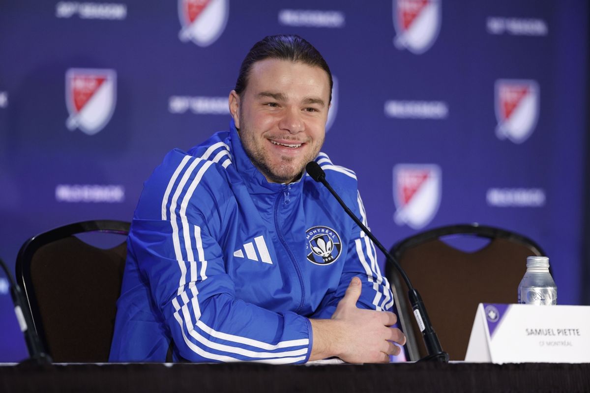 Jan 9, 2025; Miami Beach, Florida, USA;  CF Montreal Samuel Piette fields questions during the Major League Soccer Media Day at the Miami Beach Convention Center. Mandatory Credit: Jeff Swinger-Imagn Images