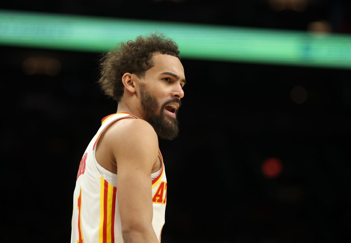 Jan 9, 2025; Phoenix, Arizona, USA; Atlanta Hawks guard Trae Young (11) against the Phoenix Suns at Footprint Center. Mandatory Credit: Mark J. Rebilas-Imagn Images
