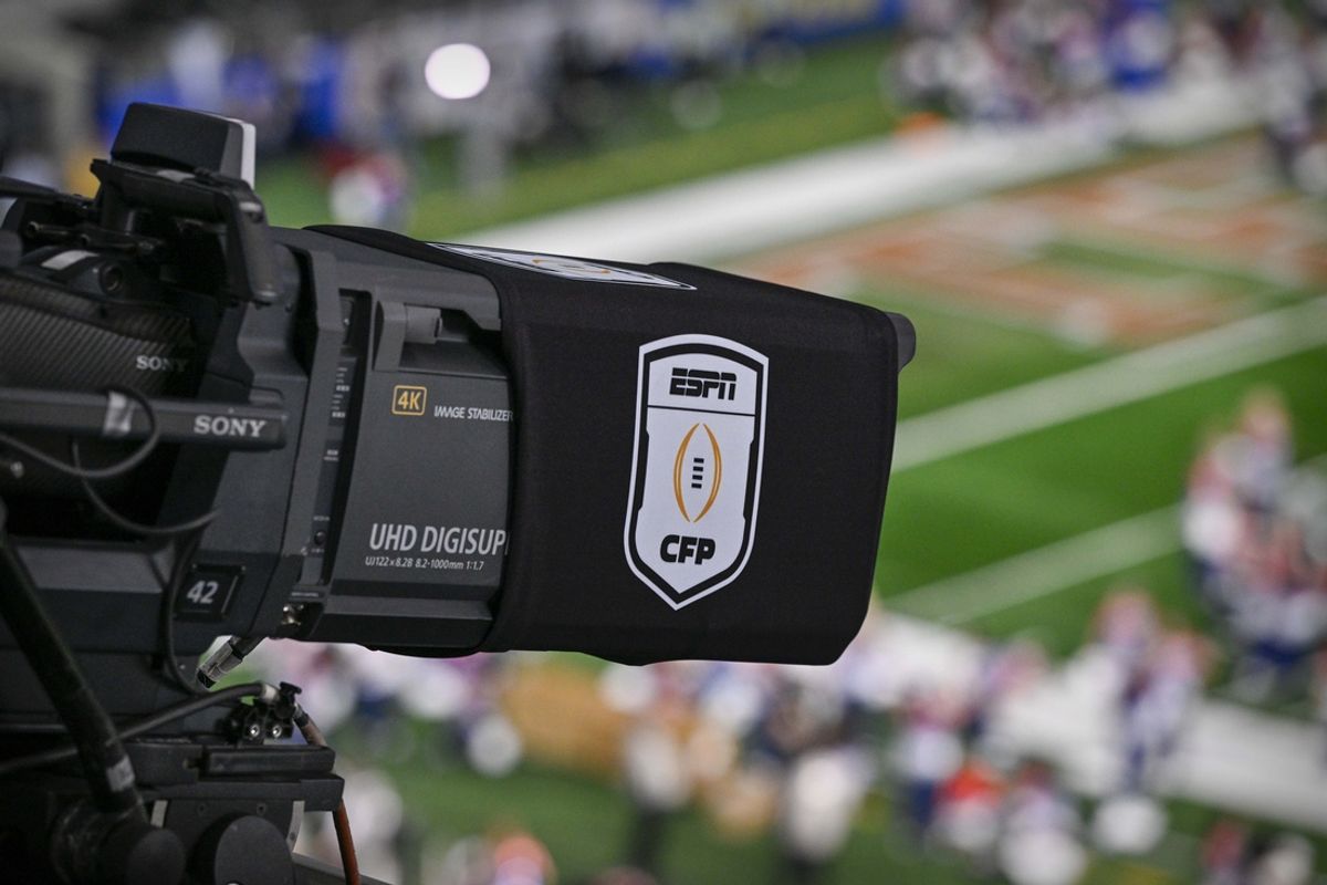 Jan 10, 2025; Arlington, TX, USA;  A view of the stadium ESPN CFP cameras before the game between the Texas Longhorns and the Ohio State Buckeyes at AT&T Stadium. Mandatory Credit: Jerome Miron-Imagn Images