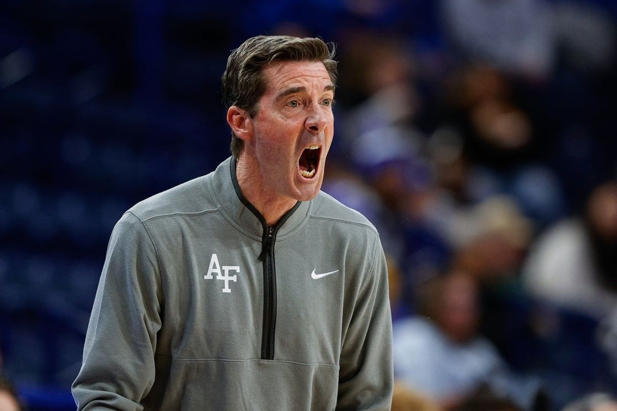 Jan 11, 2025; Colorado Springs, Colorado, USA; Air Force Falcons head coach Joe Scott in the first half against the San Jose State Spartans at Clune Arena. Mandatory Credit: Isaiah J. Downing-Imagn Images