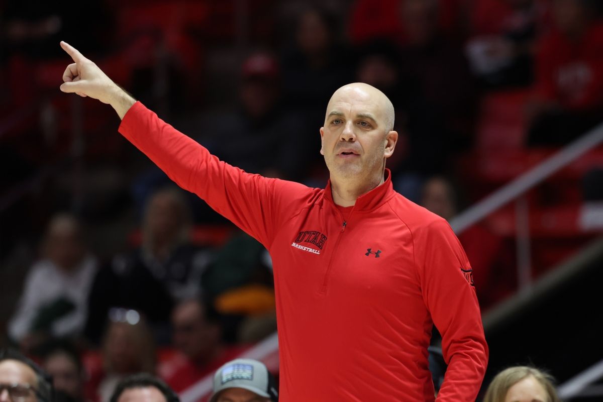 Jan 11, 2025; Salt Lake City, Utah, USA; Utah Utes head coach Craig Smith calls a play against the Oklahoma State Cowboys during the first half at Jon M. Huntsman Center. Mandatory Credit: Rob Gray-Imagn Images