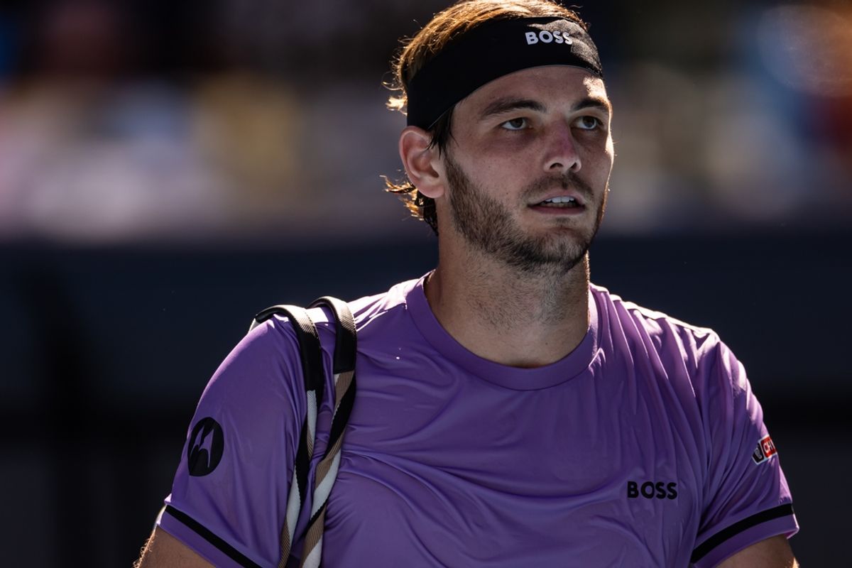 Jan 18, 2025; Melbourne, Victoria, Australia; Taylor Fritz of United States of America exits after his match against Gael Monfils of France in the third round of the men's singles at the 2025 Australian Open at Melbourne Park. Mandatory Credit: Mike Frey-Imagn Images