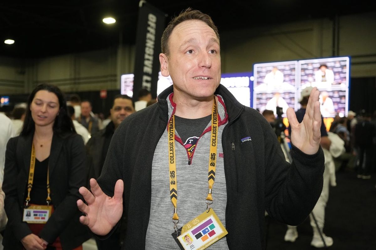 Jan 18, 2025; Atlanta, GA, USA; Joey Chestnut attends 2025 CFP National Championship Media Day at Georgia World Congress Center, Building A. Mandatory Credit: Kirby Lee-Imagn Images