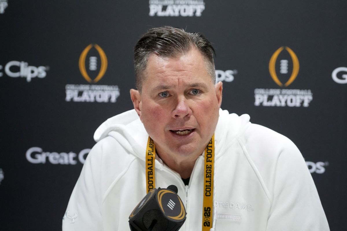 Jan 18, 2025; Atlanta, GA, USA; Notre Dame Fighting Irish defensive coordinator Al Golden during 2025 CFP National Championship Media Day at Georgia World Congress Center, Building A. Mandatory Credit: Kirby Lee-Imagn Images