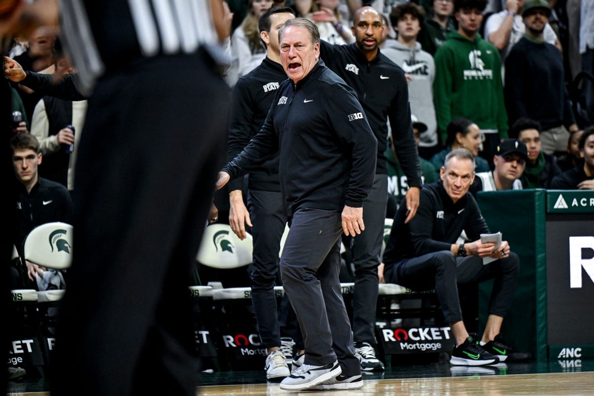 Michigan State's head coach Tom Izzo argues a no call with a referee during the second half in the game against Illinois on Sunday, Jan. 19, 2025, at the Breslin Center in East Lansing.
