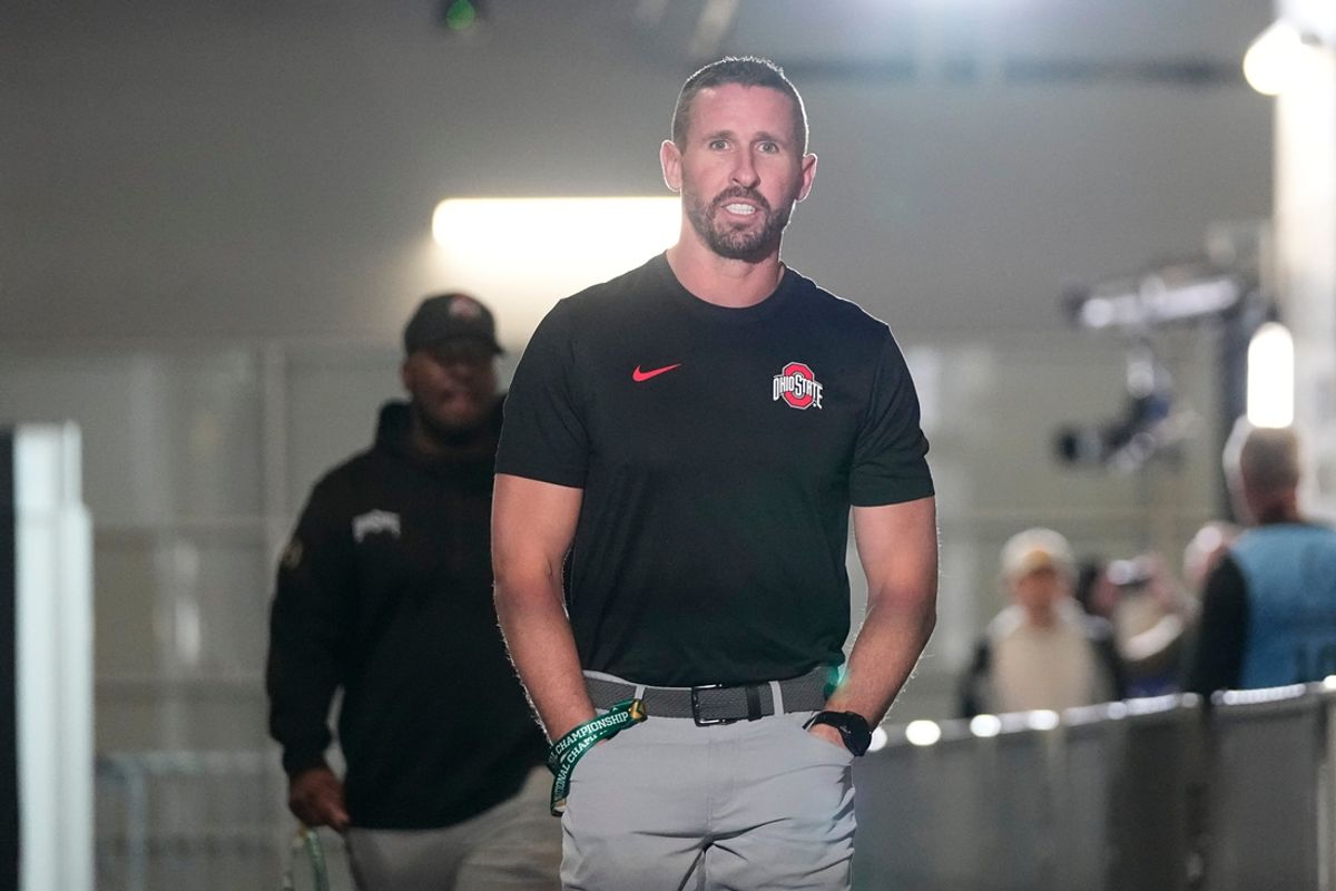 Ohio State Buckeyes co-offensive coordinator Brian Hartline arrives prior to the College Football Playoff National Championship against the Notre Dame Fighting Irish at Mercedes-Benz Stadium in Atlanta on Jan. 20, 2025.